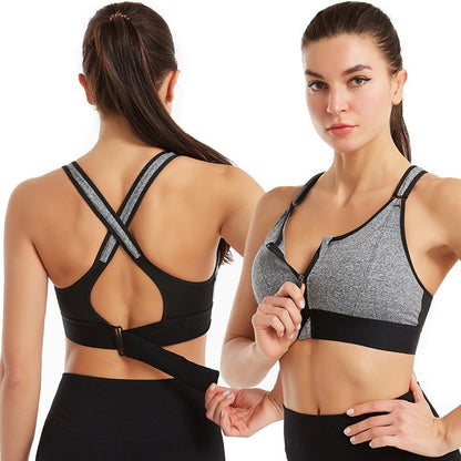 Plus Size Zipper Sports Bra with Beautiful Back