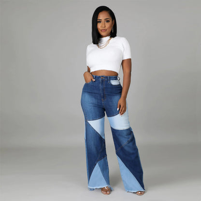 Plus Size High Waist Wide Leg Two Tone Stretch Jeans — back view