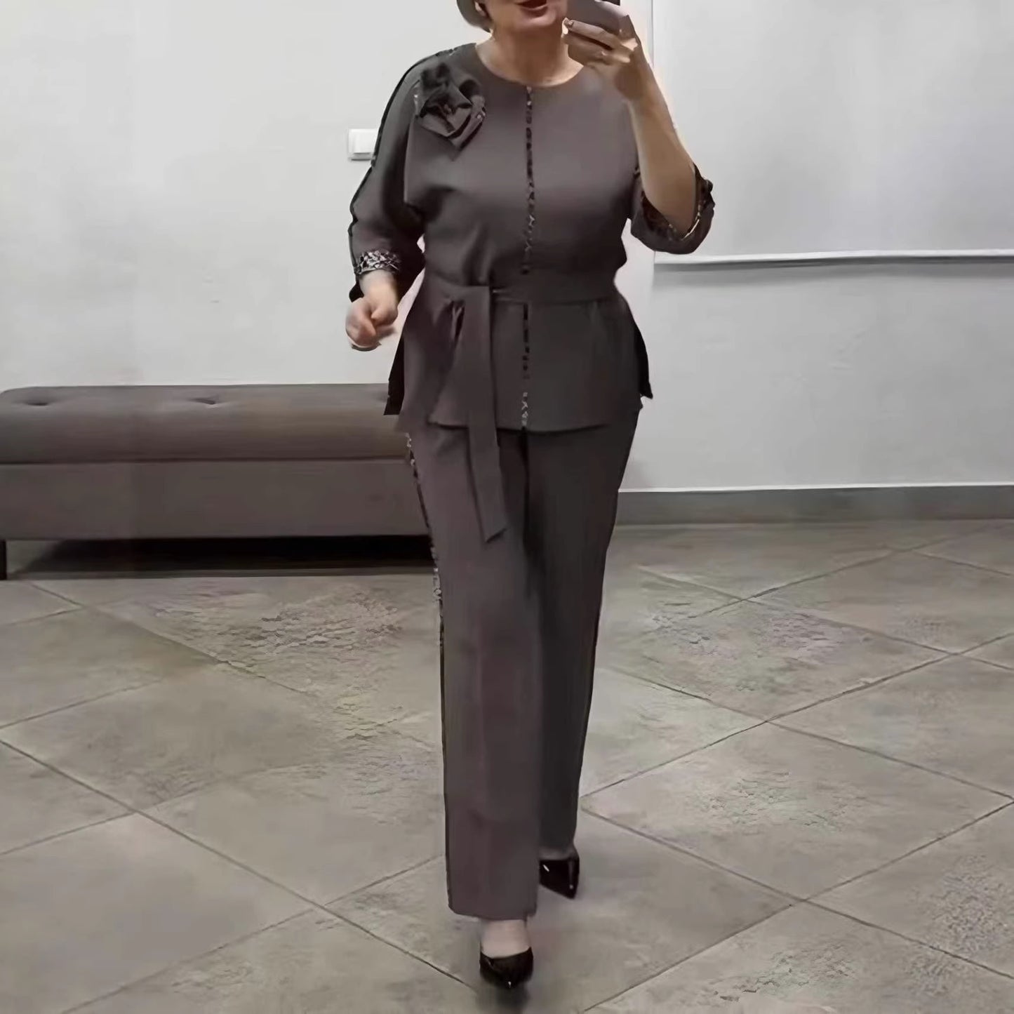 Plus Size Elegant Patchwork Casual Pant Set