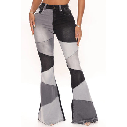 Plus Size High Waist Wide Leg Patchwork Denim Jeans