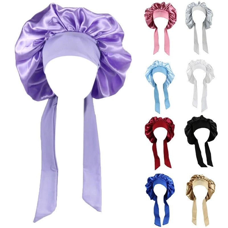 Laced Sleeping Cap Simulation Silk Home Hat Moon Cap Long Hair Care Silk Sleeping Cap Maternity Cap - Plus Size Clothing