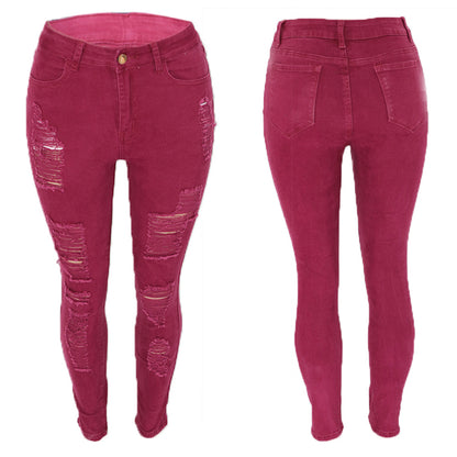 Plus Size Slim Fit Ripped Knee Denim Pencil Pants
