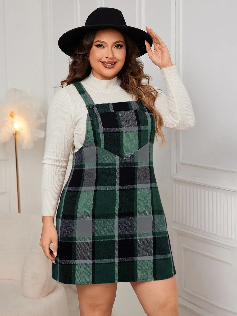 Plus Size Plaid Overall Mini Dress