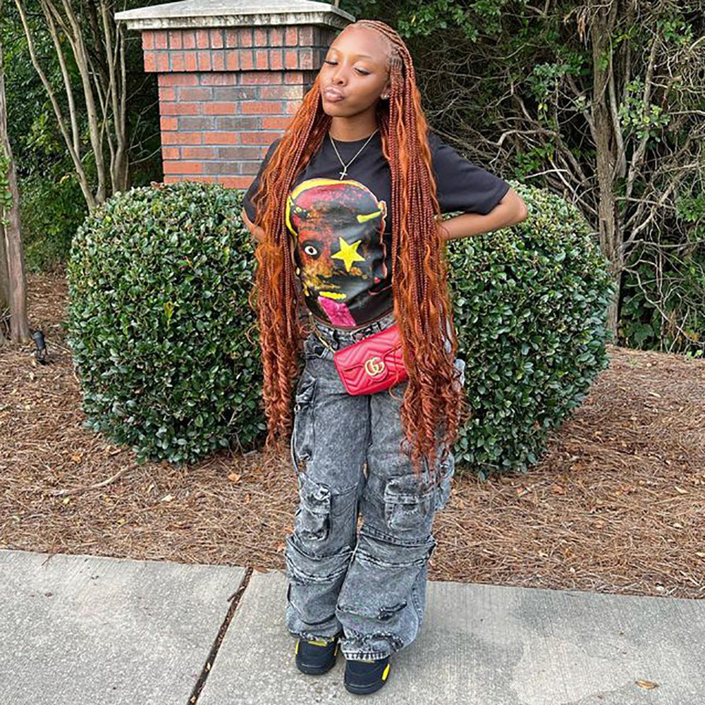 Plus Size Denim Cargo Pants with Multi-Pocket