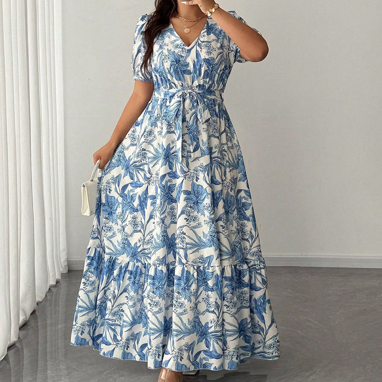Plus Size Elegant Waist-Cinching A-Line Dress