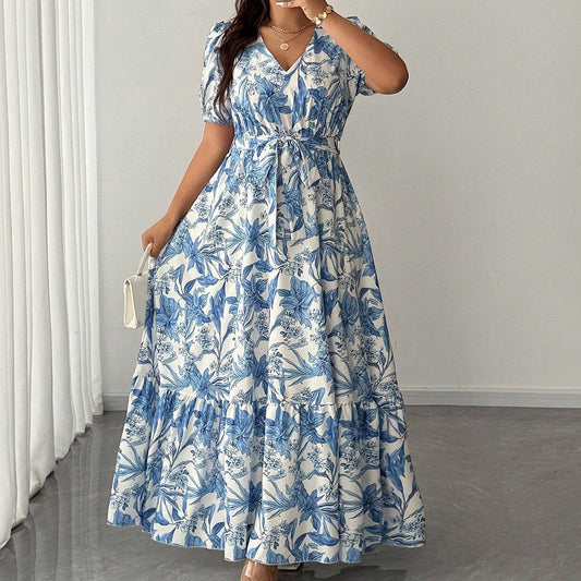 Plus Size Elegant Waist-Cinching A-Line Dress