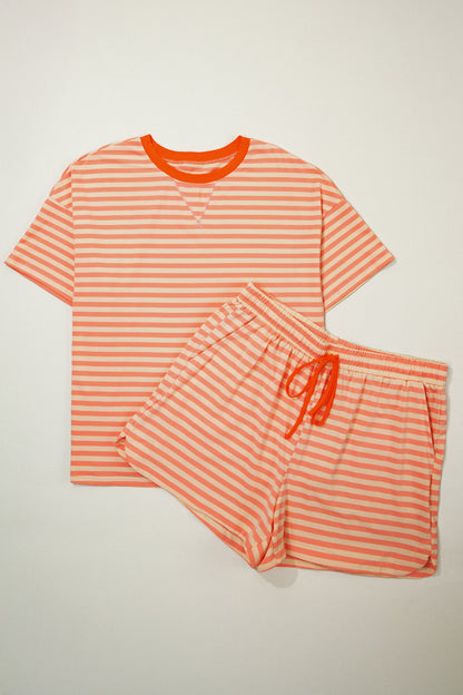 Plus Size Striped Drop Shoulder T-Shirt and Shorts Set - Plus Size XL-4XL - View 2
