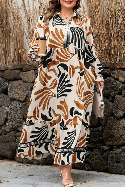 Plus Size Abstract Print Contrast Collar Shift Dress - Plus Size XL-4XL - View 8