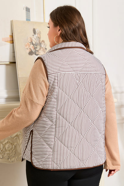 Plus Size Striped Quilted Wavy Hem Vest - Plus Size XL-4XL - View 2