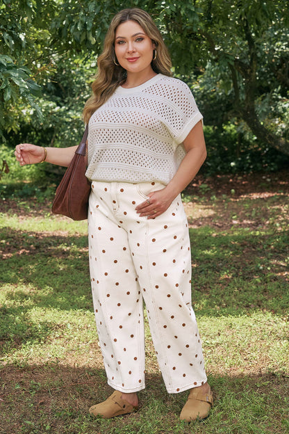 Plus Size Polka Dot Print Barrel Jeans