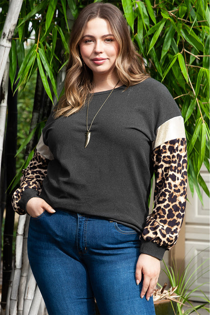 Plus Size Leopard Sequin Long Sleeve Top