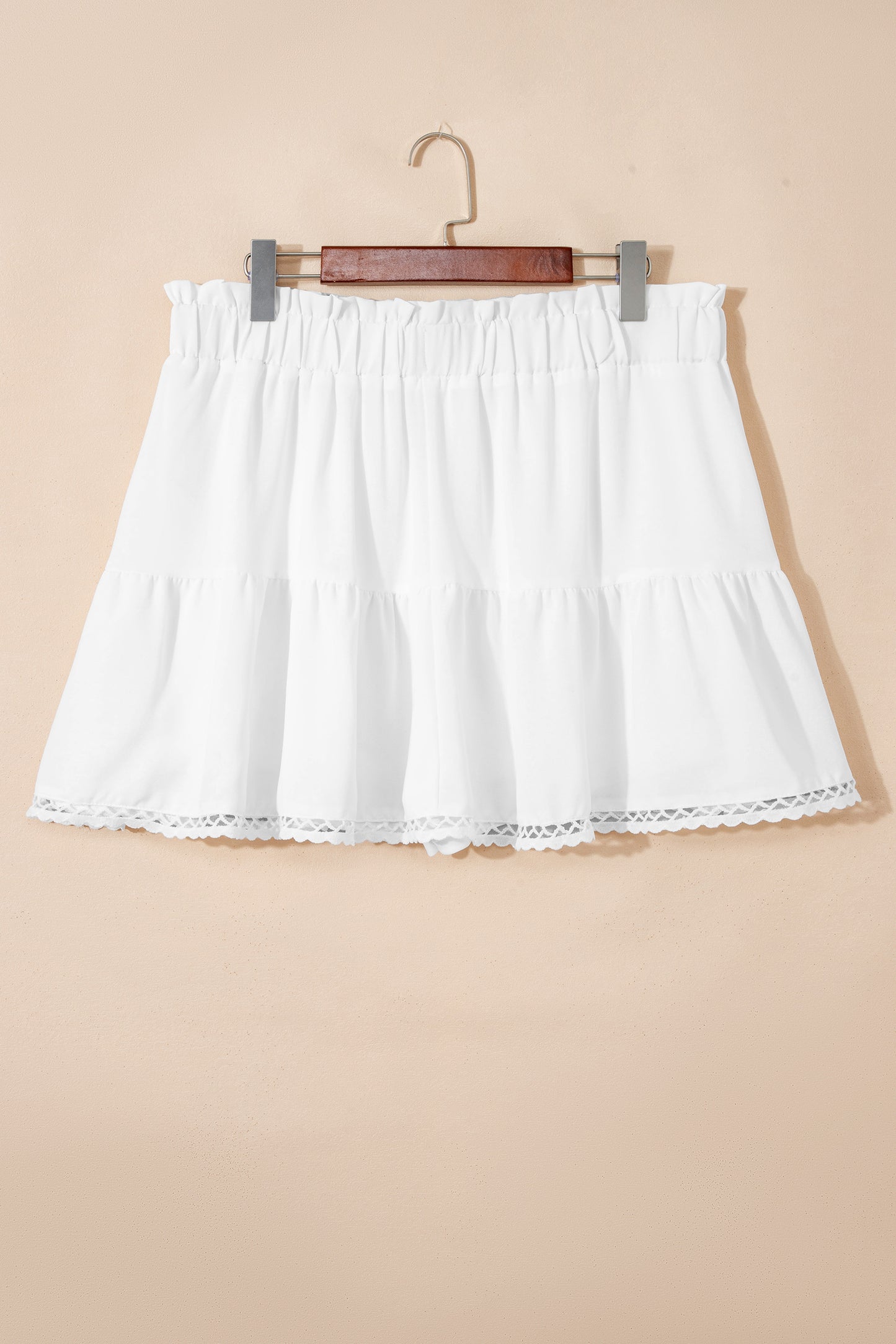 Plus Size Frilled Elastic Waist Lace Trim Boho Shorts