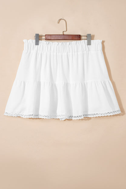 Plus Size Frilled Elastic Waist Lace Trim Boho Shorts - Plus Size Clothing