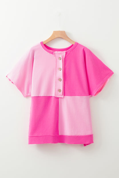 Plus Size Colorblock Patchwork Henley Top - Plus Size Clothing