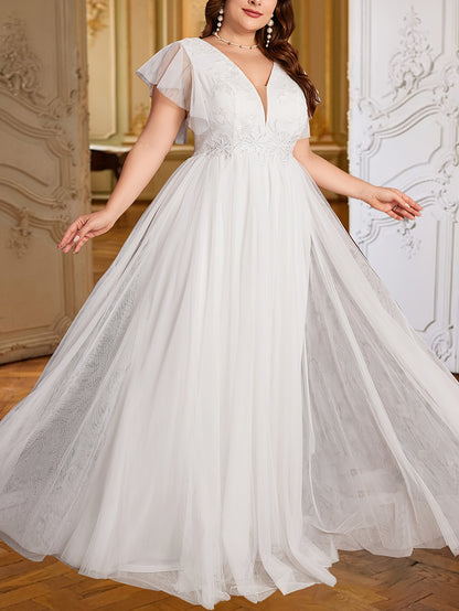 Plus Size Wedding Dress V-Neck Gown - Plus Size XL-4XL - View 5