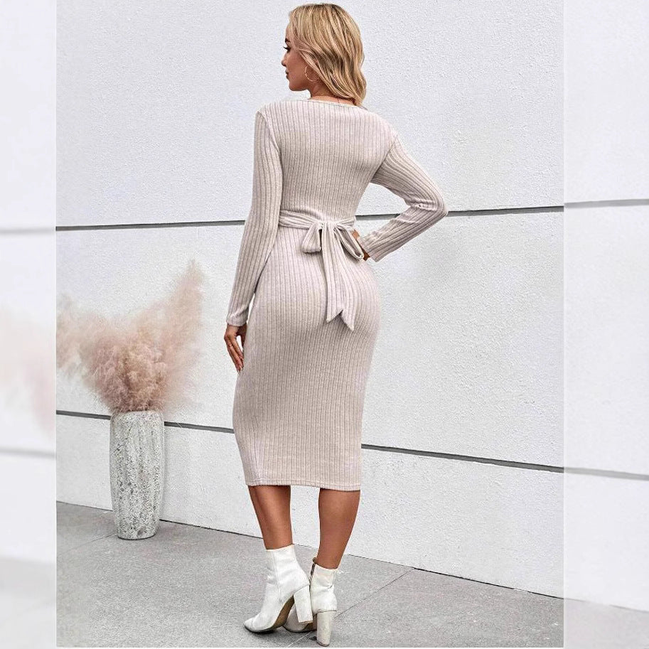 Plus Size Elegant Knot Maternity Dress Long Sleeve