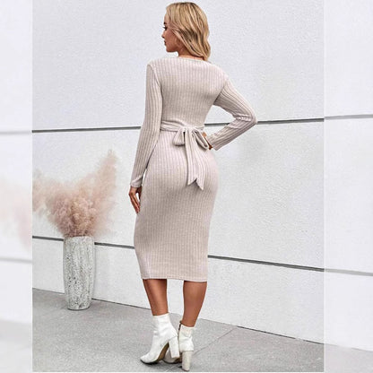 Plus Size Maternity Knot Dress Long Sleeve - Plus Size XL-4XL - View 4