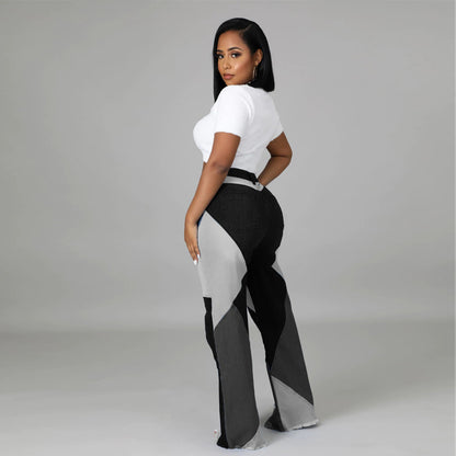 Plus Size High Waist Wide Leg Two Tone Stretch Jeans