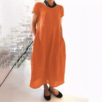 Plus Size Cotton Linen Midi Dress - Plus Size XL-4XL - View 3