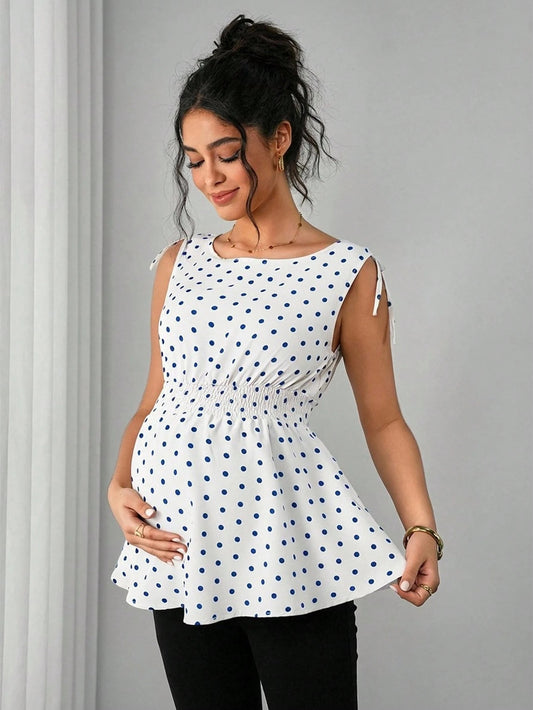 Chic Dot Print Sweet Style Maternity Strapless TopFashion Simple Elegant Spring Summer - Plus Size Clothing