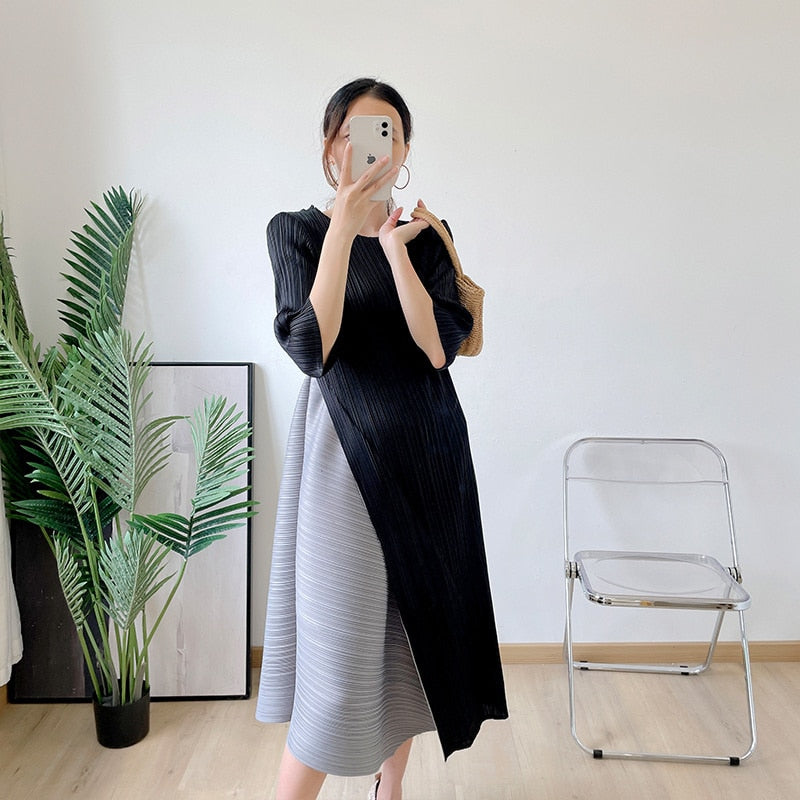 Plus Size Pleated Colorblock Summer Dress