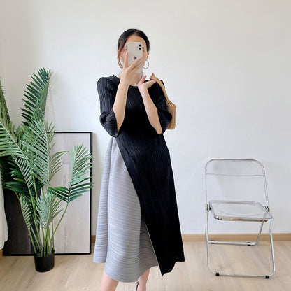Plus Size Pleated Colorblock Summer Dress