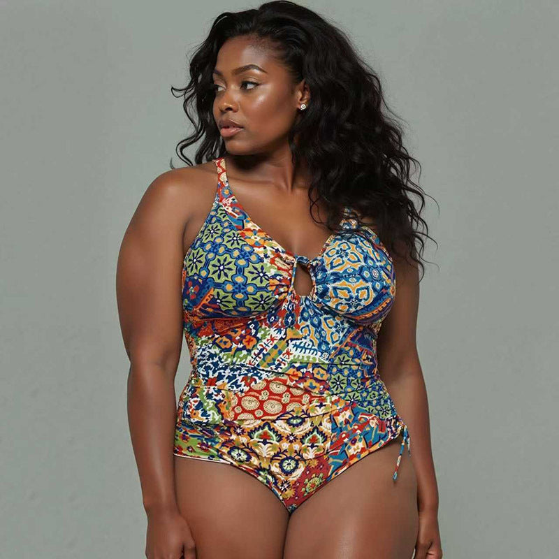 Plus Size Printed Tummy Control One-Piece