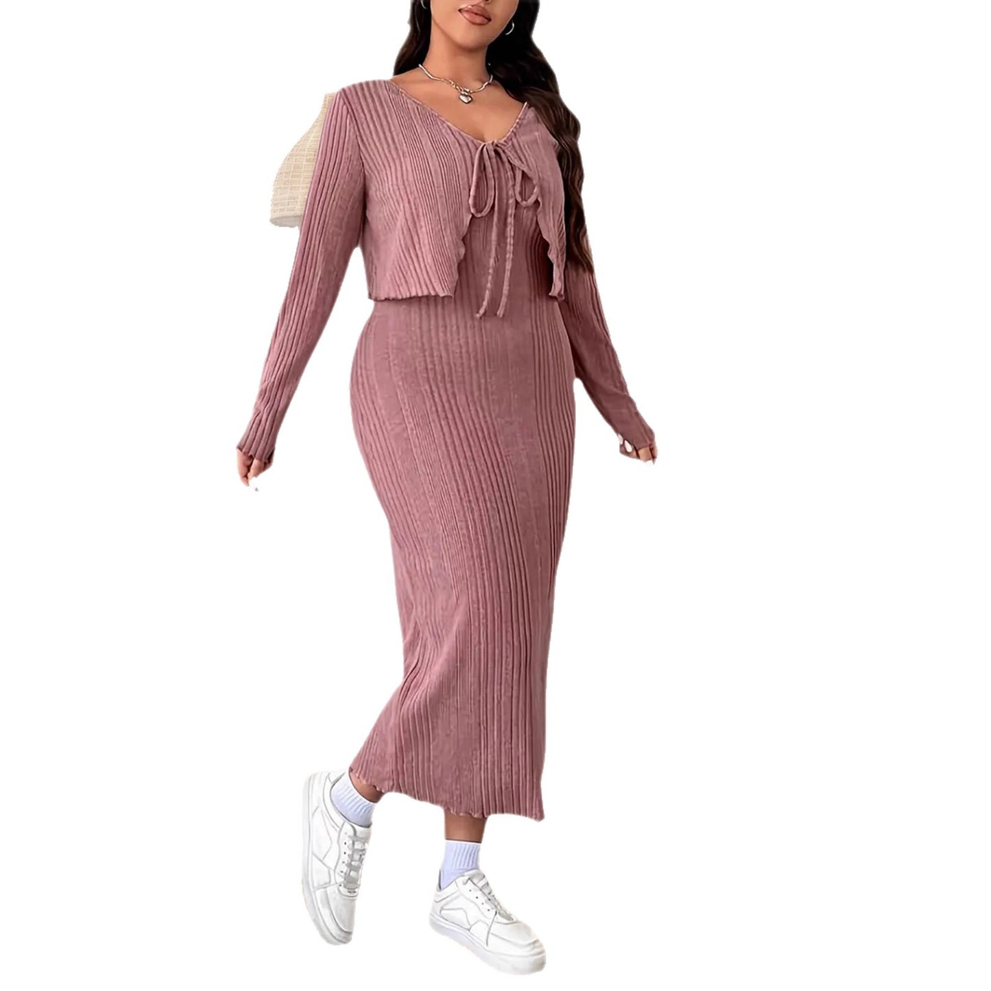 Plus Size Elegant Belted Two-Piece Dress Set