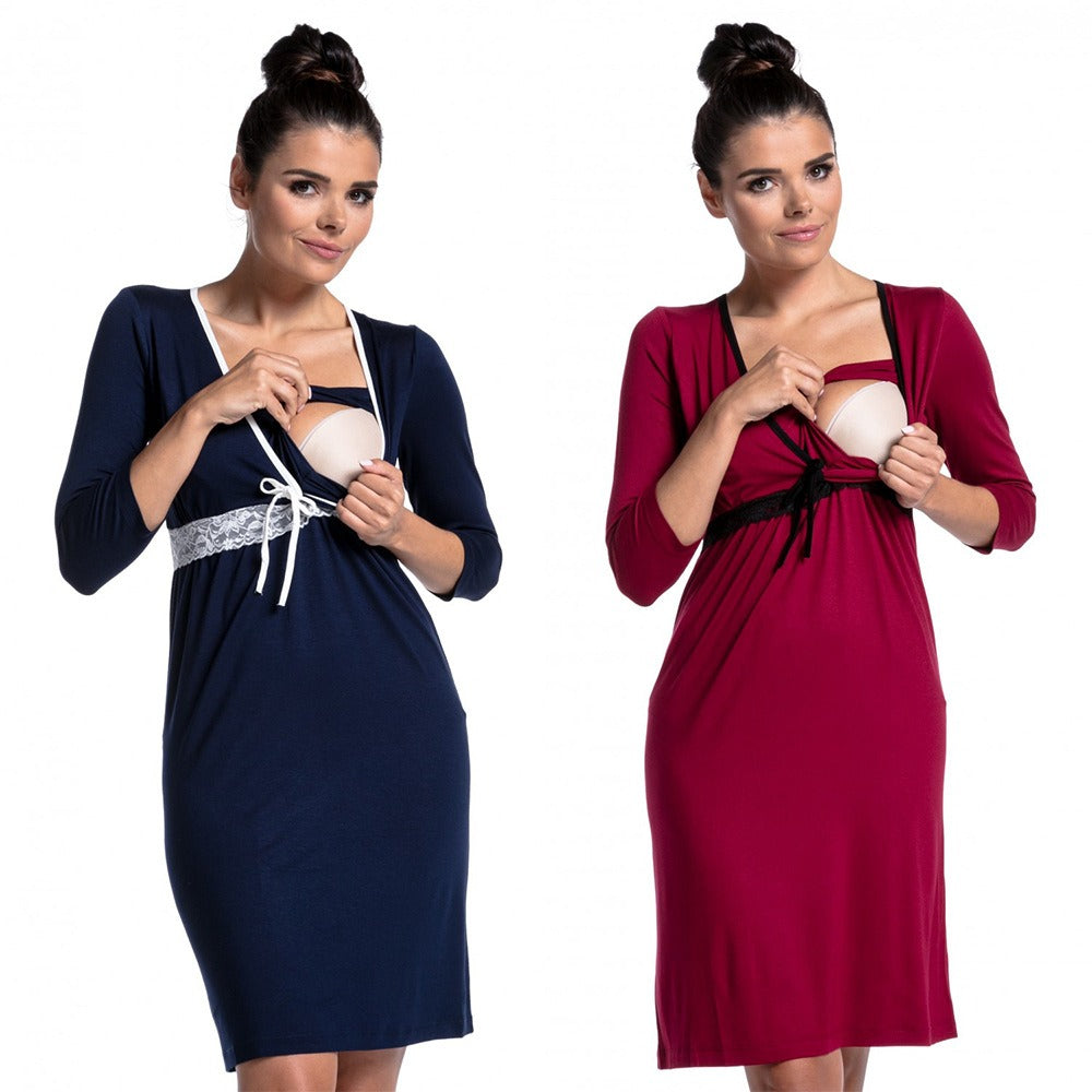 Plus Size Lace Deep V-Neck Nursing Maternity Dress