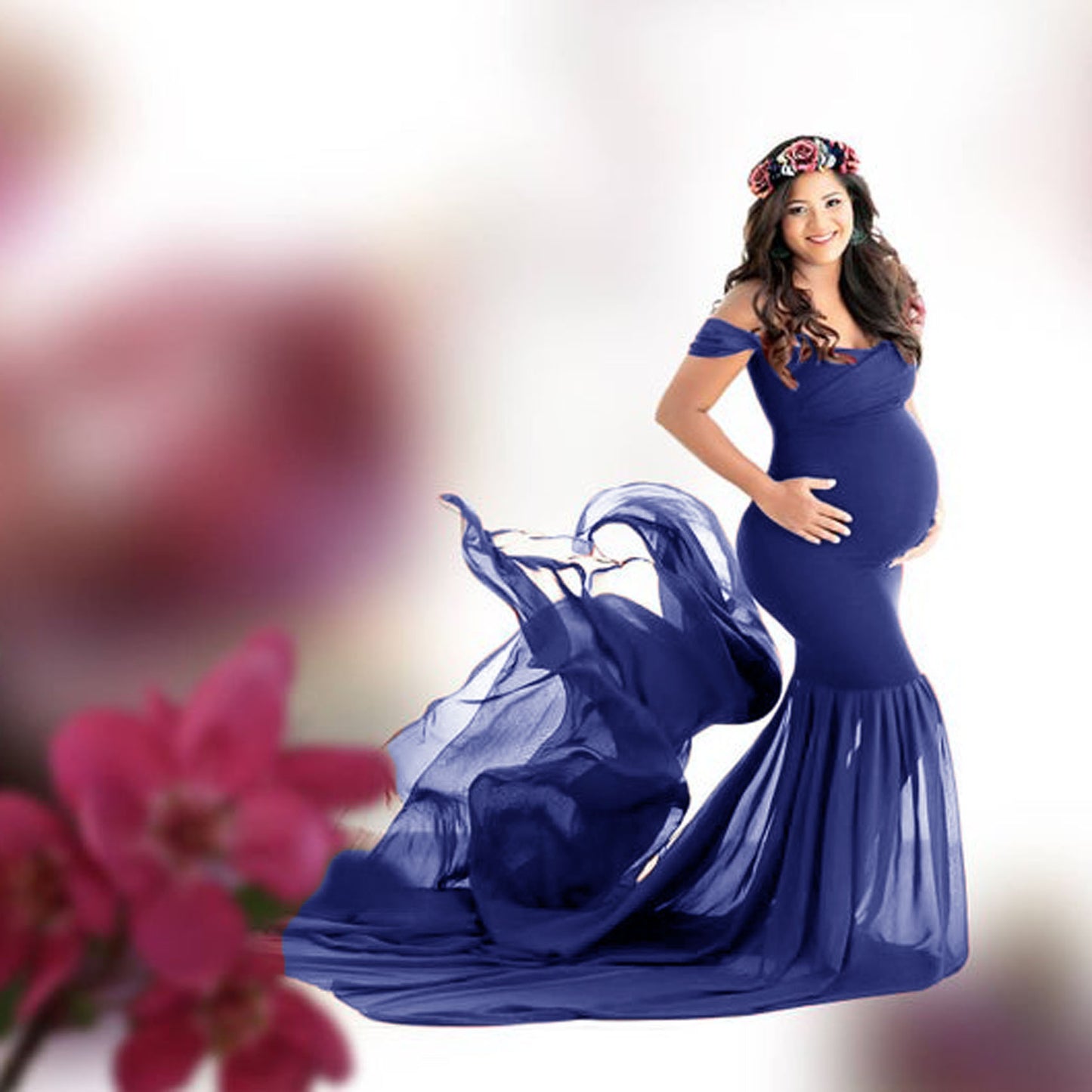 Plus Size Mercerized Cotton Chiffon Flutter Sleeve Maxi Dress