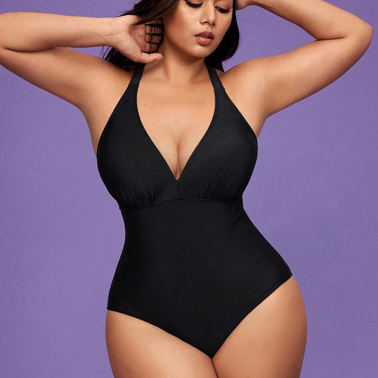 Plus Size Solid Padded One-Piece Swimsuit