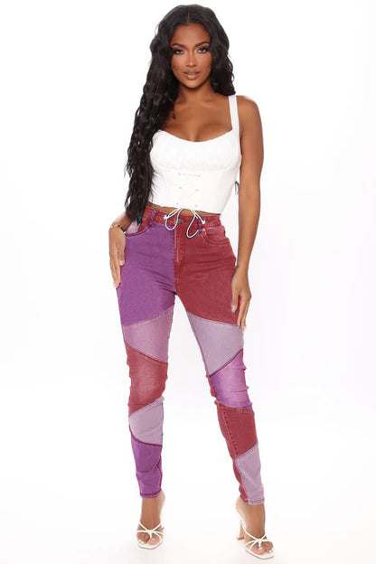 Plus Size High Waist Denim Splicing Skinny Pants