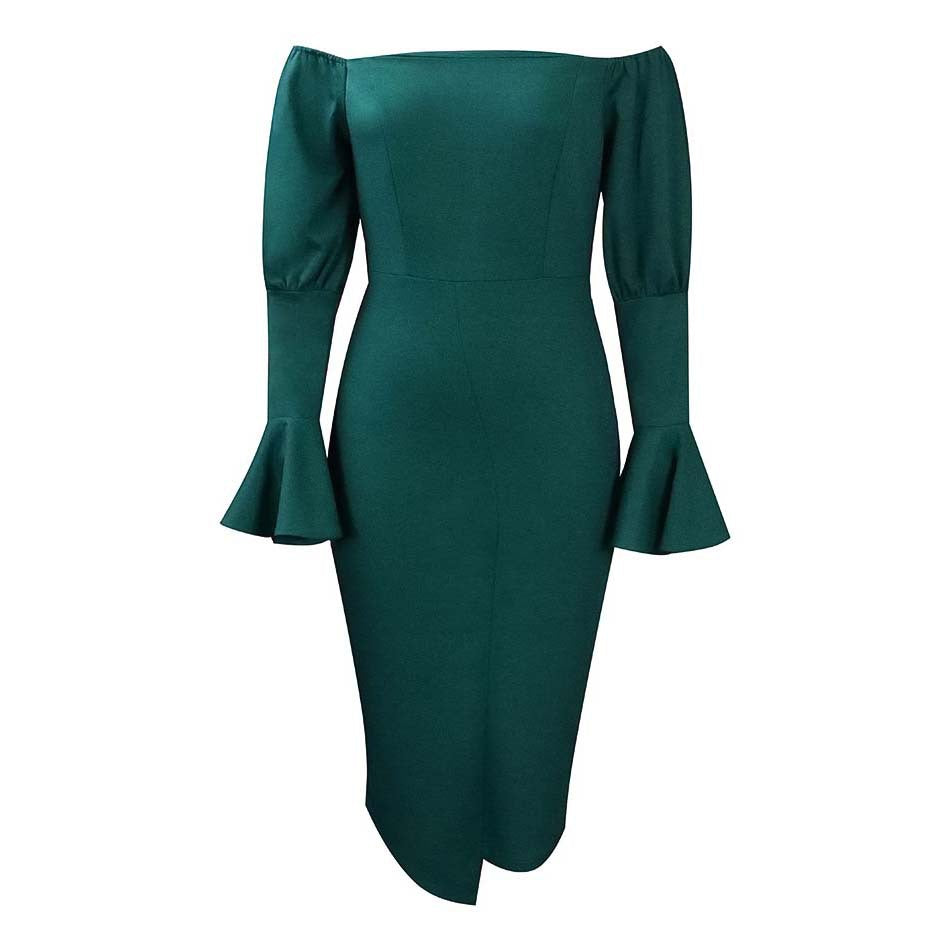 Plus Size Flared Sleeve High Waist Wrap Midi Dress