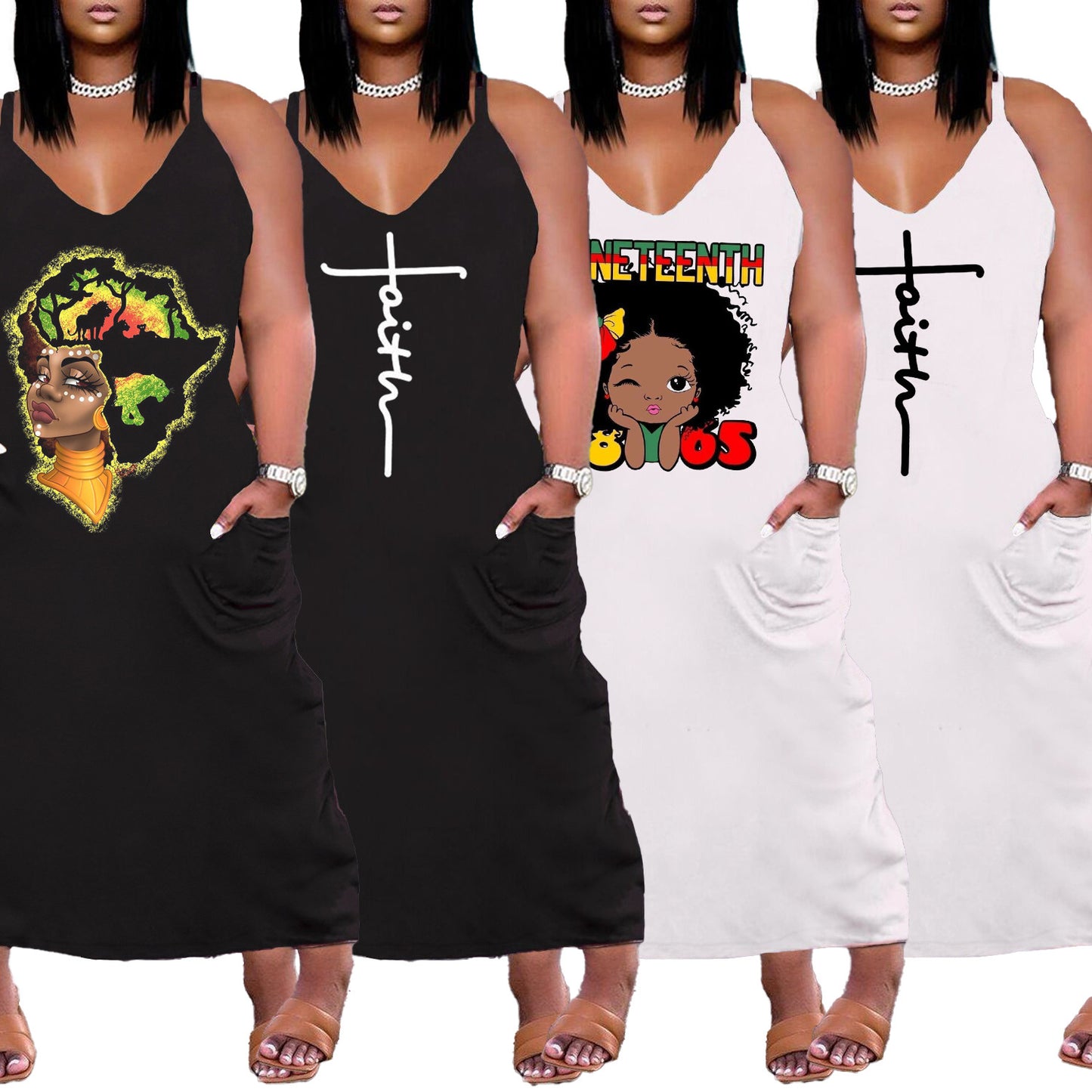 Plus Size Printed Loose Suspender Dress Outfit