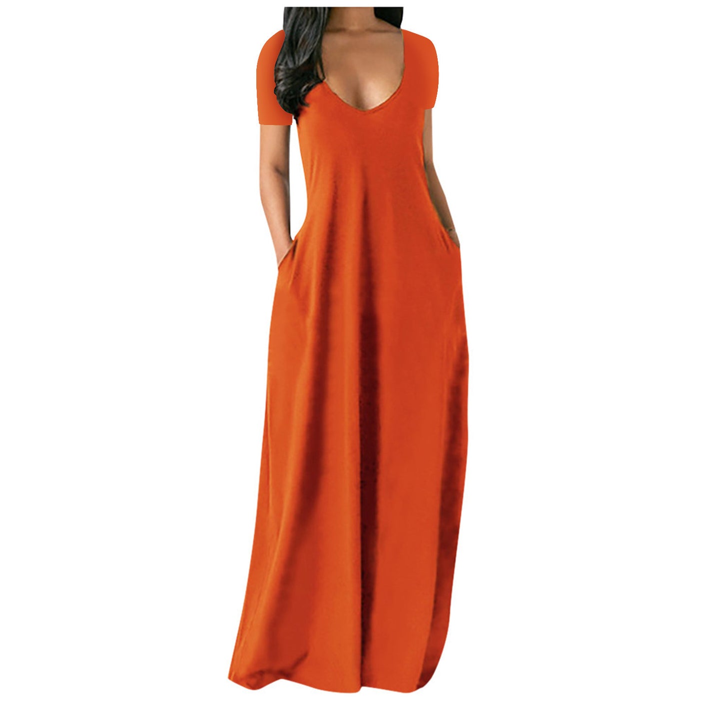 Plus Size V-Neck Short Sleeve Maxi Dress