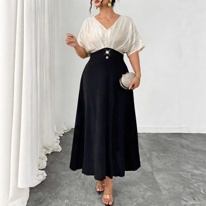 Plus Size V-Neck A-Line Maxi Dress - Plus Size Clothing