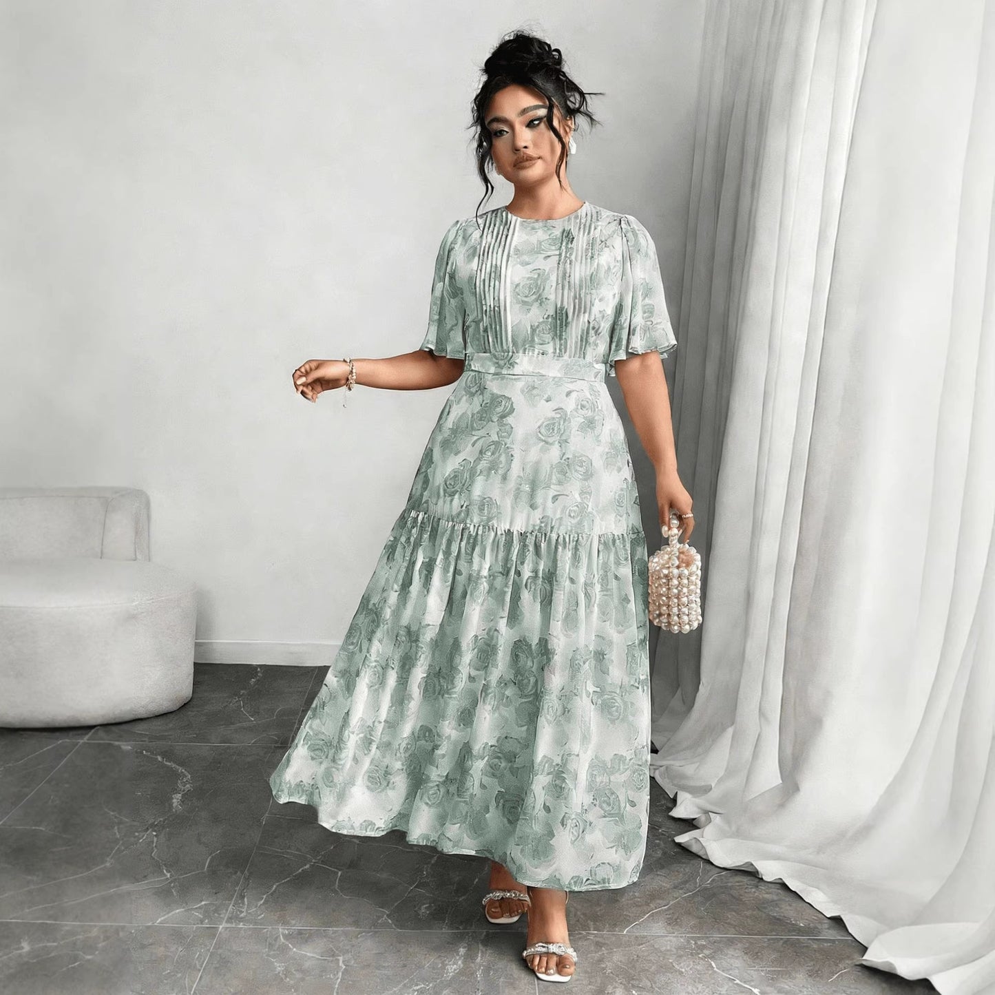 Plus Size Literary Retro Floral A-Line Dress