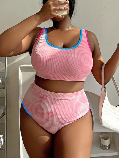 Plus Size Tie Dye Tankini Swimsuit - Plus Size Clothing