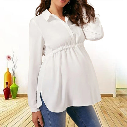 Fashionable solid color V-neck long sleeved maternity shirt - Plus Size Clothing