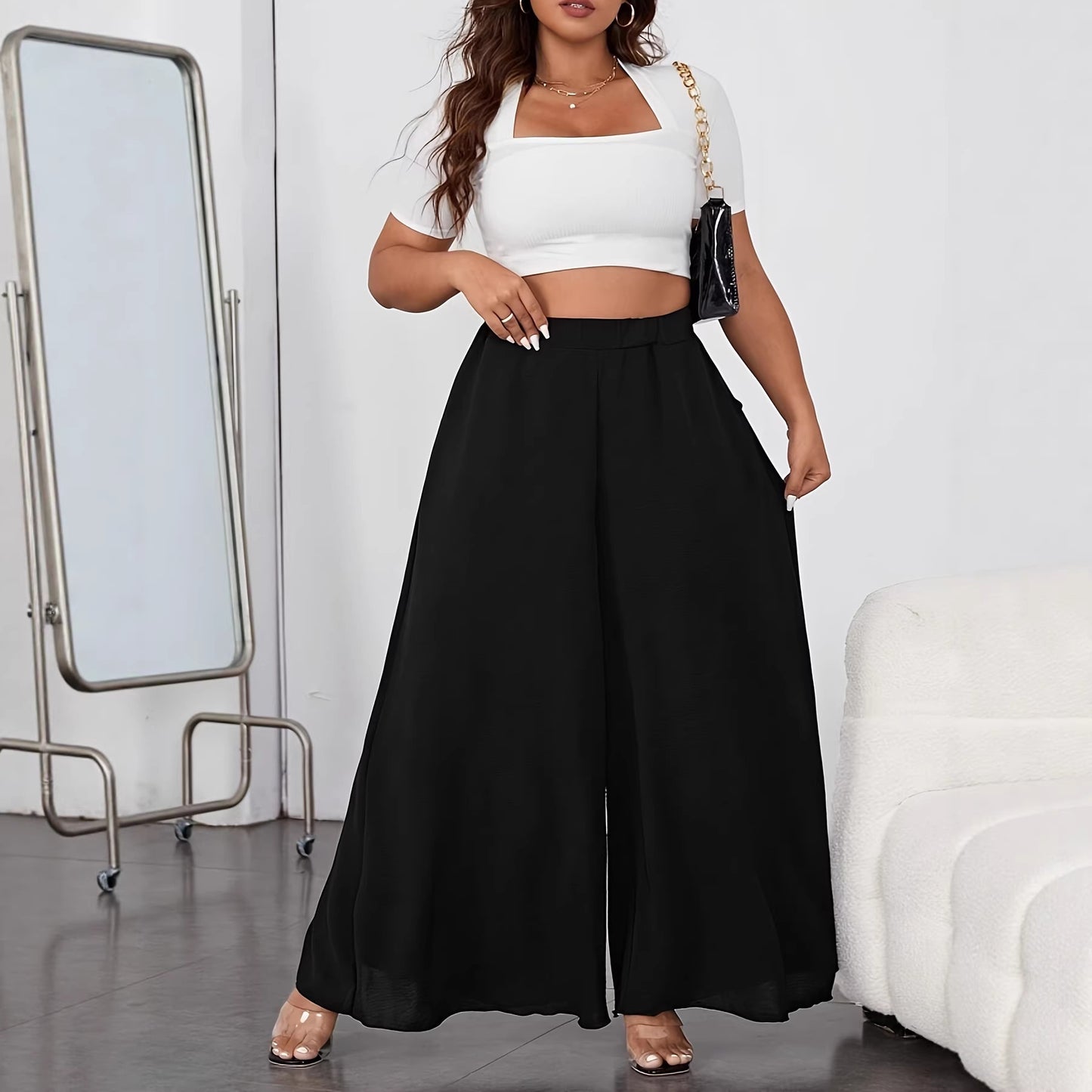 Plus Size Elegant Commuter Wide Leg Pants