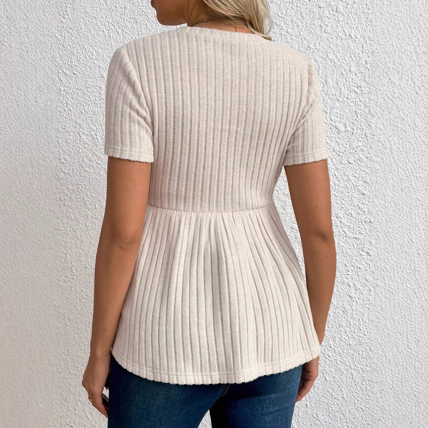 Plus Size Maternity Short Sleeve Round Neck Knitwear Top