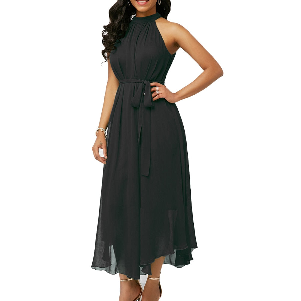 Plus Size Summer Pleated Chiffon Sleeveless Maxi Dress