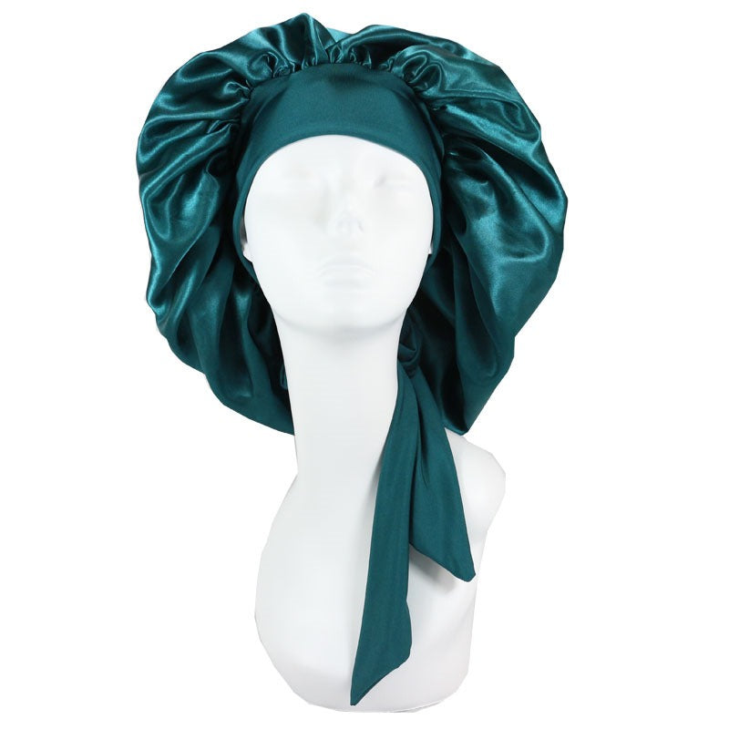 Laced Sleeping Cap Simulation Silk Home Hat Moon Cap Long Hair Care Silk Sleeping Cap Maternity Cap - Plus Size Clothing