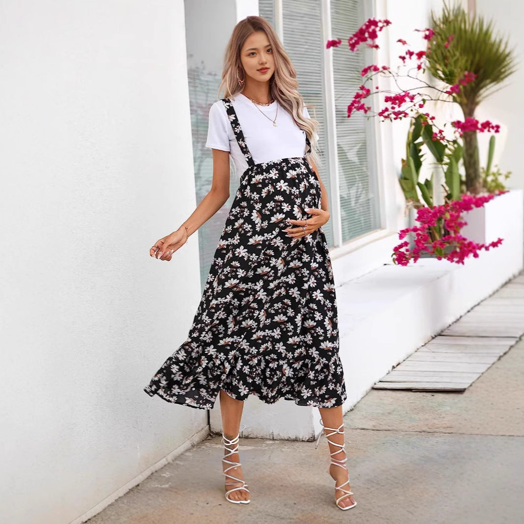 Export Maternity Elastic Waist Detachable Strap  Printed Skirt - Plus Size Clothing