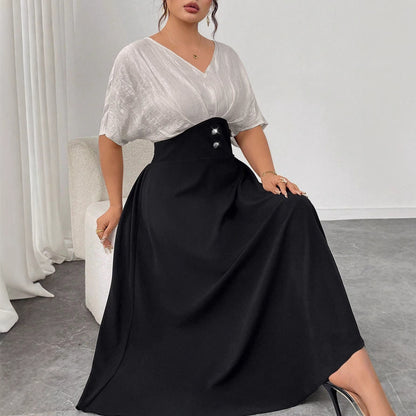 Plus Size V-Neck A-Line Maxi Dress - Plus Size Clothing