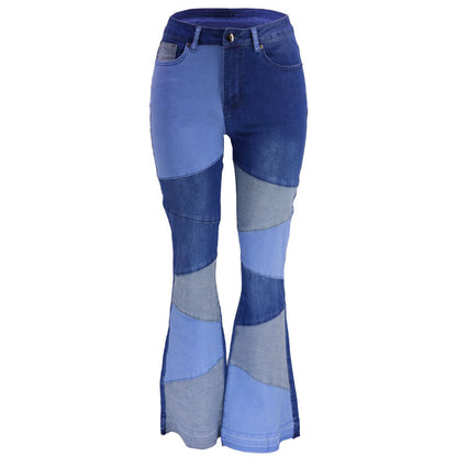 Plus Size High Waist Wide Leg Patchwork Denim Jeans