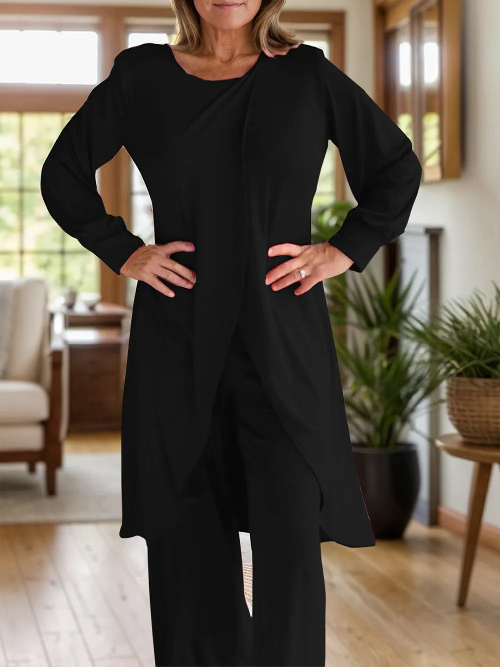 Plus Size Long Sleeve Wide Leg Pants Set