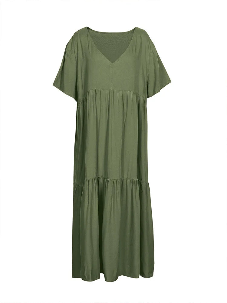 Plus Size Casual Loose V-Neck Long Dress