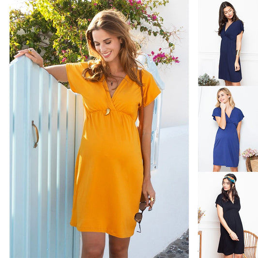 Plus Size Maternity Nursing Dress Deep V-Neck