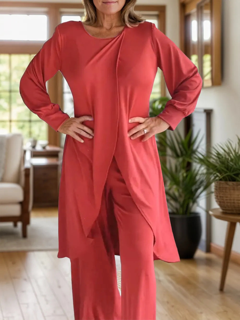 Plus Size Long Sleeve Wide Leg Pants Set